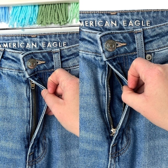 American Eagle Outfitters AEO Distressed High Waisted Mom Blue Jeans Size 00 - Picture 9 of 15